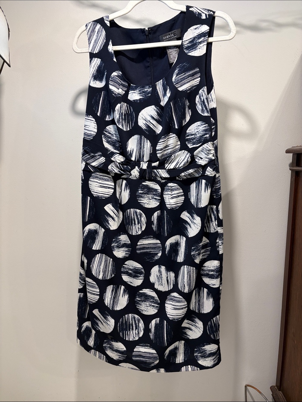 Apt. 9 Navy and White Brushstroke Dot Midi Dress